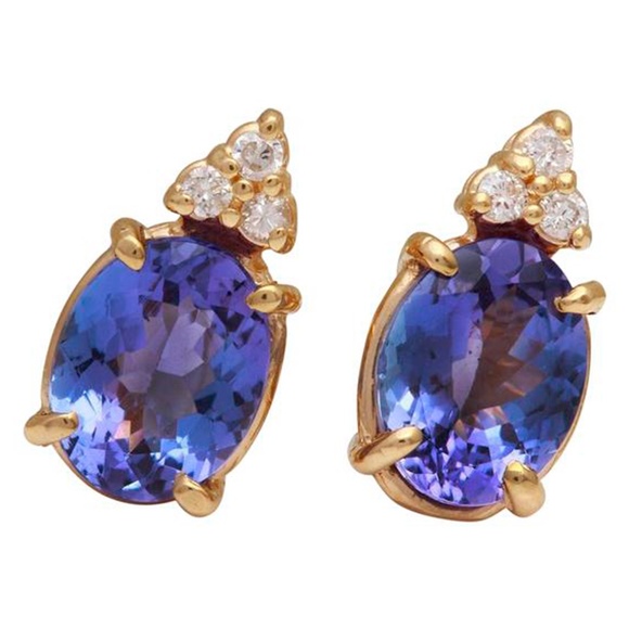 4.18 Ct Tanzanite & Diamond 14KY Gold Stud Earring